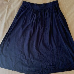 Dark Blue Midi Skirt with Pockets